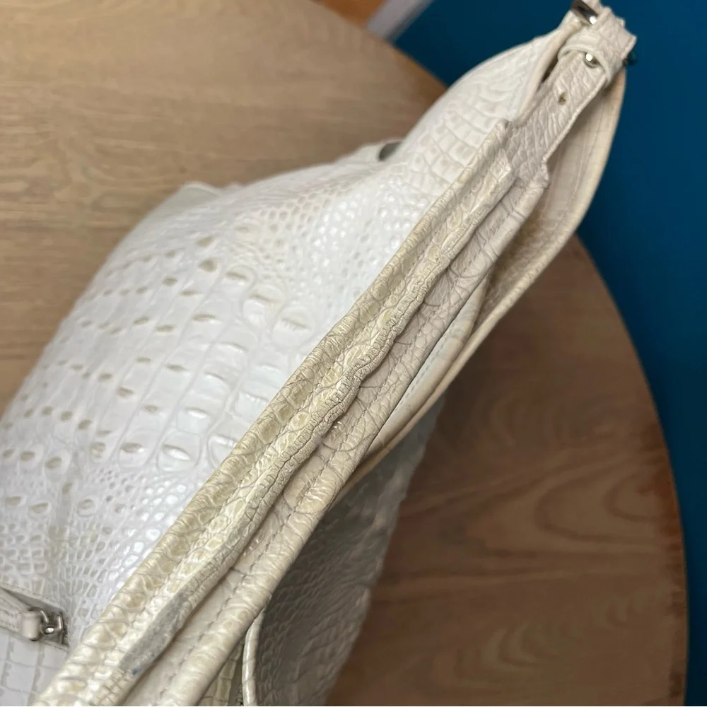 Brahmin Hobo Crocodile Embossed Slouchy Leather Bag Pearl White Large Purse